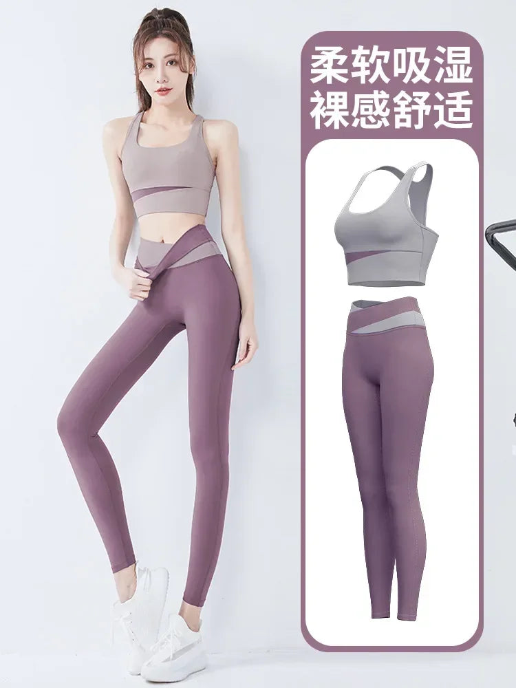 Conjunto Feminino de Yoga e Fitness – 2 Peças: Top Esportivo com Suporte, Calça de Cintura Alta Modeladora, Conjunto de Treino com Levantamento de Bumbum