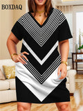 Vestido feminino leve e elegante, ideal para o verão. Com mangas curtas, decote em V e caimento solto, este vestido degrade combina conforto e estilo.