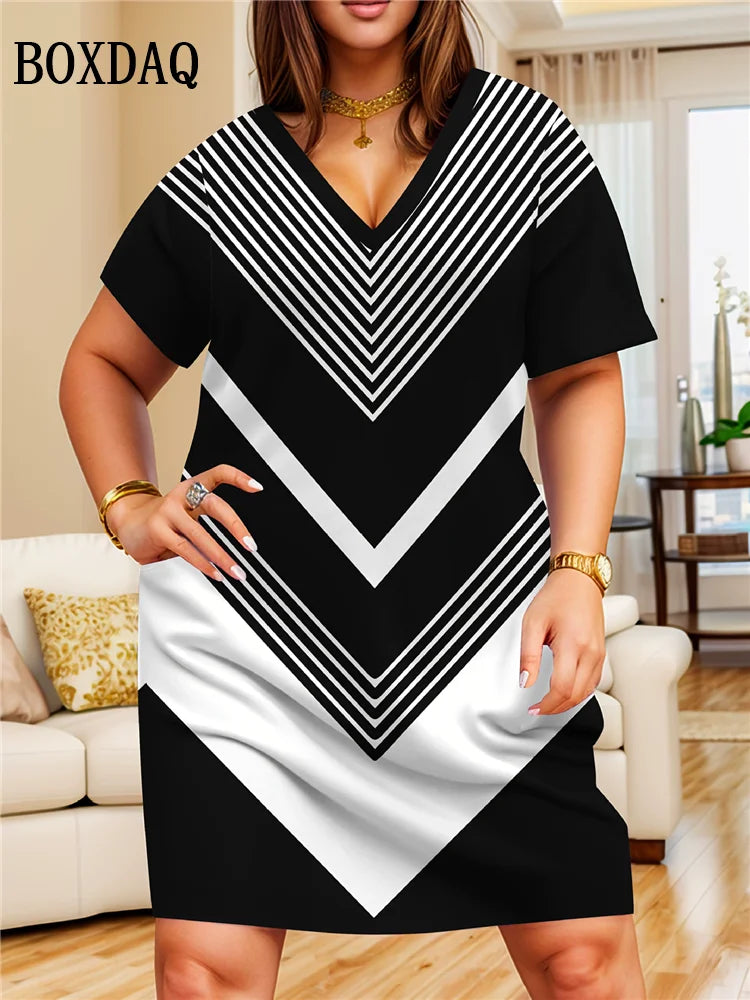 Vestido feminino leve e elegante, ideal para o verão. Com mangas curtas, decote em V e caimento solto, este vestido degrade combina conforto e estilo.