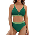 Conjunto de biquíni feminino 2 peças com top acolchoado e sem aro, ideal para conforto e suporte leve. Calcinha de cintura alta com efeito modelador de abdômen para um visual elegante e seguro.