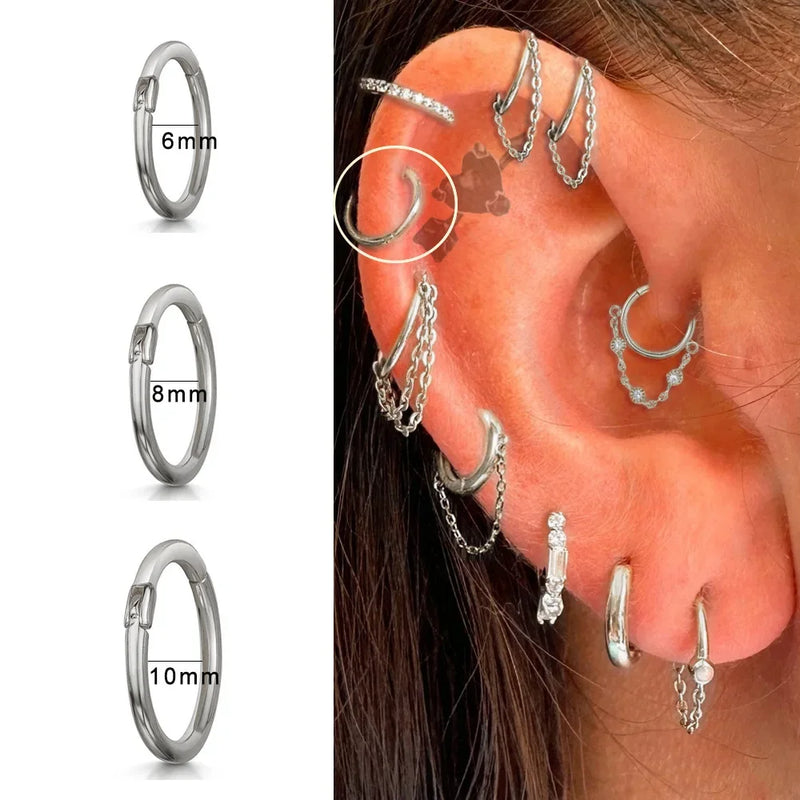 Brincos Femininos de Aço Titânio – Argola com Pingente e Tassel em Zircônia para Cartilagem