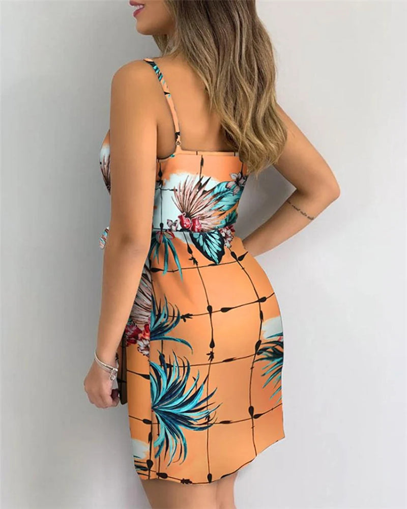 Vestido Bodycon Feminino com Alças Finas e Decote V – Ajuste Slim com Cinto de Cintura, Ideal para Festa e Cocktail de Verão