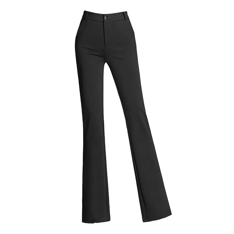 Calça Feminina Flare – Cintura Alta, Cores Sólidas, Elástica, Formal, Longa, Estilo Office Lady