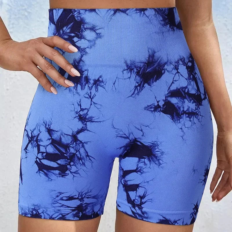 Shorts de Yoga Feminino Tie Dye | Shorts Fitness de Cintura Alta