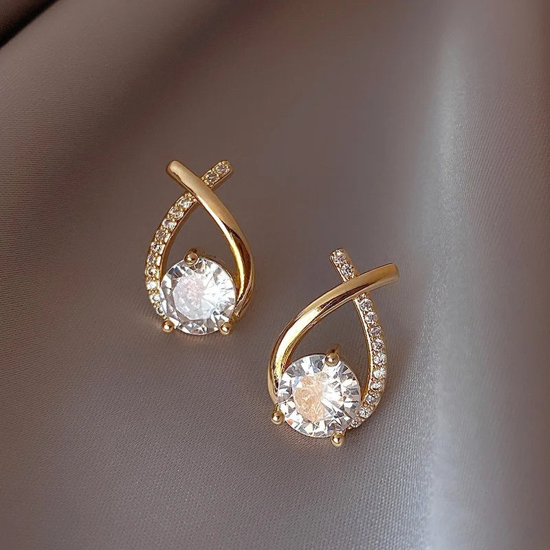 Brincos Femininos de Cruz com Cristal – Stud Earrings Estilo Coreano, Elegantes para Mulheres