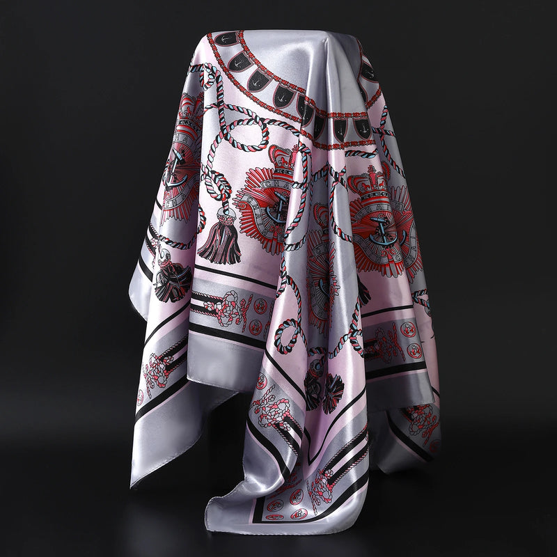 Lenço Feminino Luxo Seda Twill 90x90cm – Estampa Cinto Fashion, Lenço Quadrado, Bandana/Foulard/Echarpe