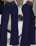 Calça Feminina Elegante Primavera/Outono – Cintura Alta, Pernas Largas, Solta e Longa, Casual e Office, Cor Sólida