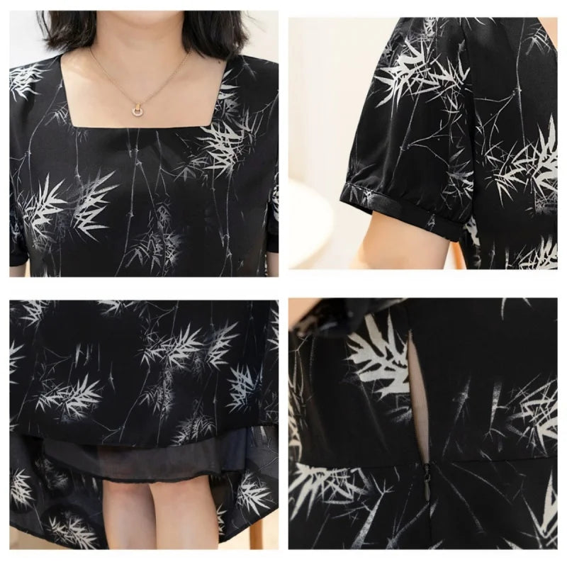 Vestido Plus Size Feminino de Verão – Estilo A-linha com Chiffon