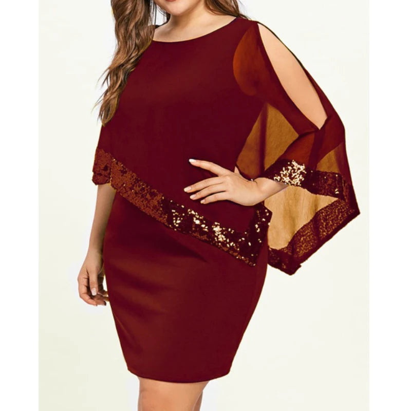 Vestido Feminino Plus Size Outono/Inverno com Ombro Único e Paetês – Estilo Fashion Oversized  Design irregular moderno, perfeito para destacar o corpo  Modelo plus size, confortável e elegante