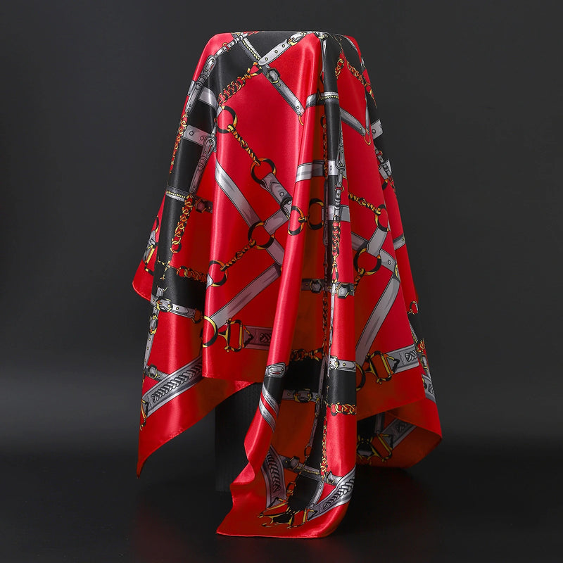 Lenço Feminino Luxo Seda Twill 90x90cm – Estampa Cinto Fashion, Lenço Quadrado, Bandana/Foulard/Echarpe