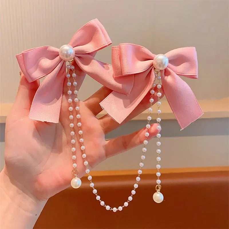 Presilha de Cabelo Laço Princesa com Pérolas – Rosa, Feminina e Infantil