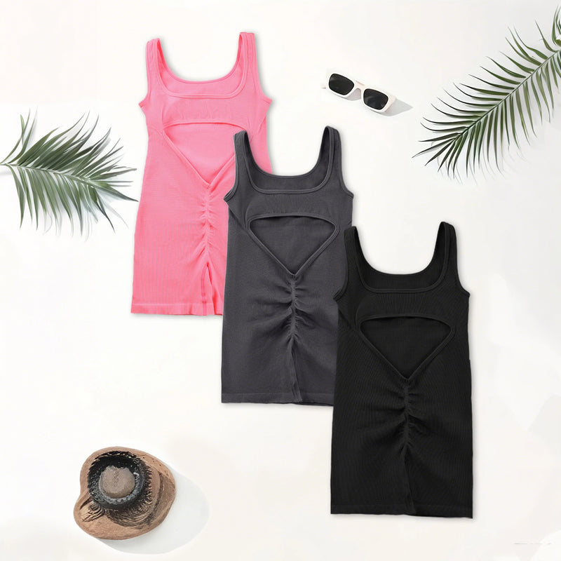 Macacão Fitness Feminino Sem Costas U-Neck – Yoga e Treino, Sem Bojo, Cor Lisa