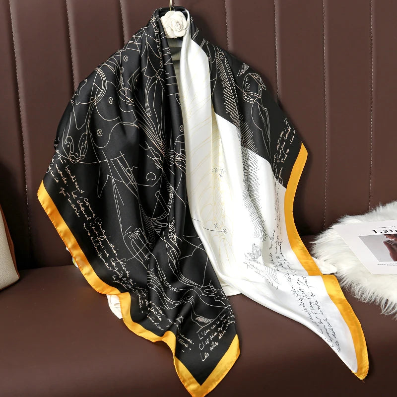 Lenço Grande de Seda 110cm – Echarpe Feminina Estampada, Hijab, Bandana, Foulard e Acessório de Praia