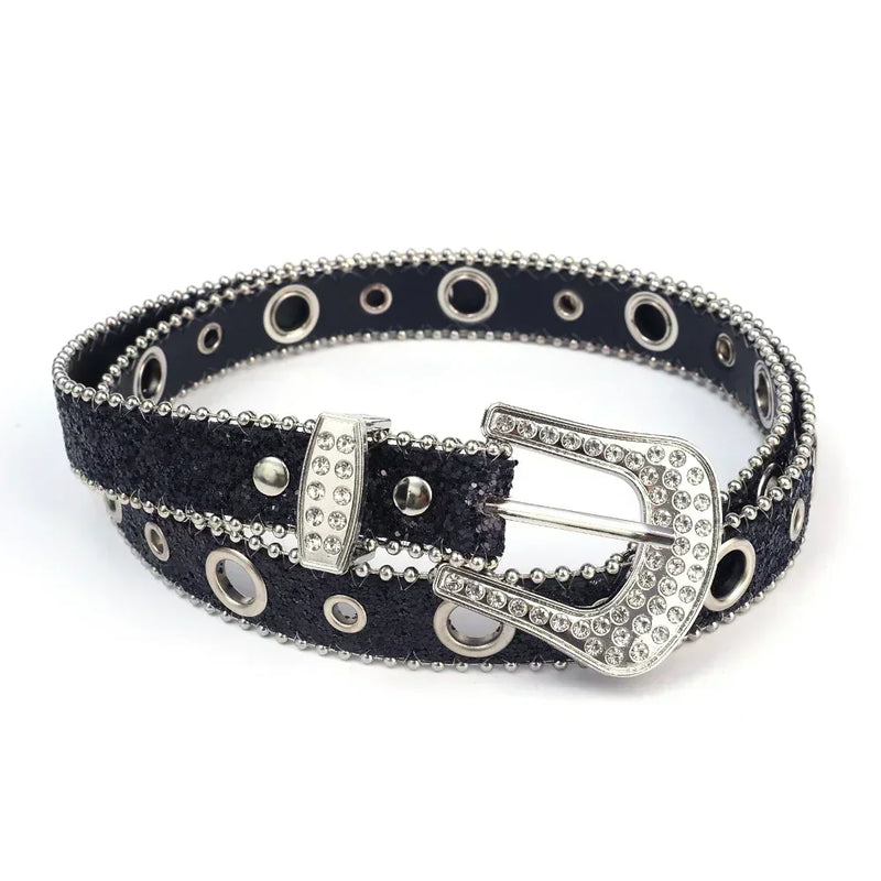 Cinto Feminino Y2K – Estilo Fashion com Strass, Couro PU e Ajustável para Festa