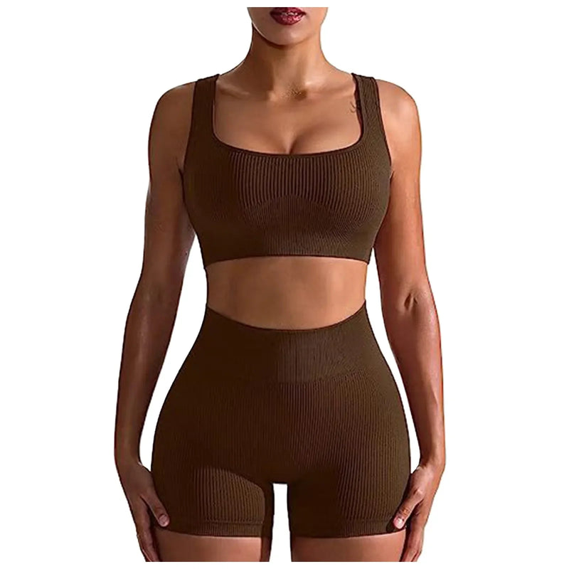 Conjunto Fitness Feminino 2025 – Top Cropped e Shorts de Cintura Alta