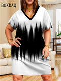Vestido feminino leve e elegante, ideal para o verão. Com mangas curtas, decote em V e caimento solto, este vestido degrade combina conforto e estilo.