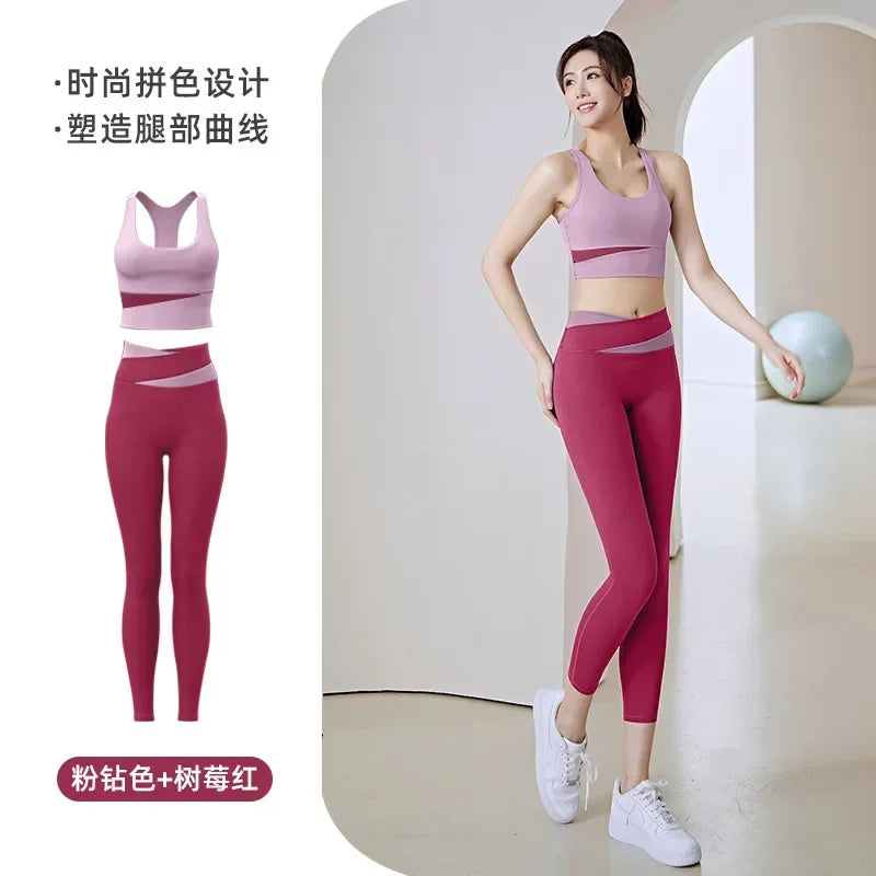 Conjunto Feminino de Yoga e Fitness – 2 Peças: Top Esportivo com Suporte, Calça de Cintura Alta Modeladora, Conjunto de Treino com Levantamento de Bumbum