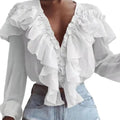 Blusa Feminina 2024 – Gola com Babados Estilo Francês, Manga Longa