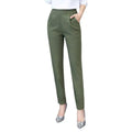 Calça Lápis Feminina Casual – Cintura Alta, 9/10 Comprimento, Cor Lisa