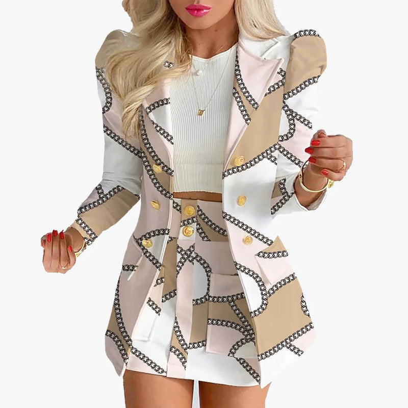 Eleve seu estilo no trabalho ou em eventos casuais com este conjunto feminino elegante de primavera 2026 composto por blazer de manga longa