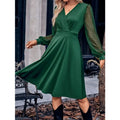 Vestido Plus Size Feminino de Outono/Inverno com Renda e Decote V