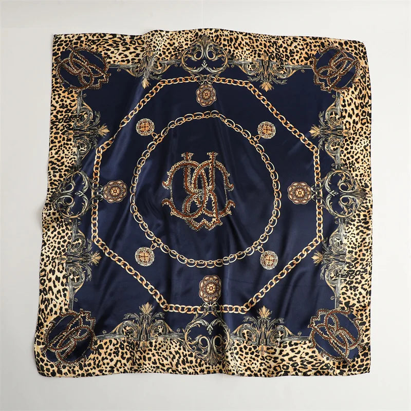 Lenço de Seda Feminino 90x90cm – Estampa Quadrada Grande, Versátil como Bandana, Hijab, Echarpe ou Acessório de Cabelo