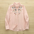Blusa Feminina 100% Algodão – Bordado Floral, Cores Azul, Rosa e Cinza – Primavera