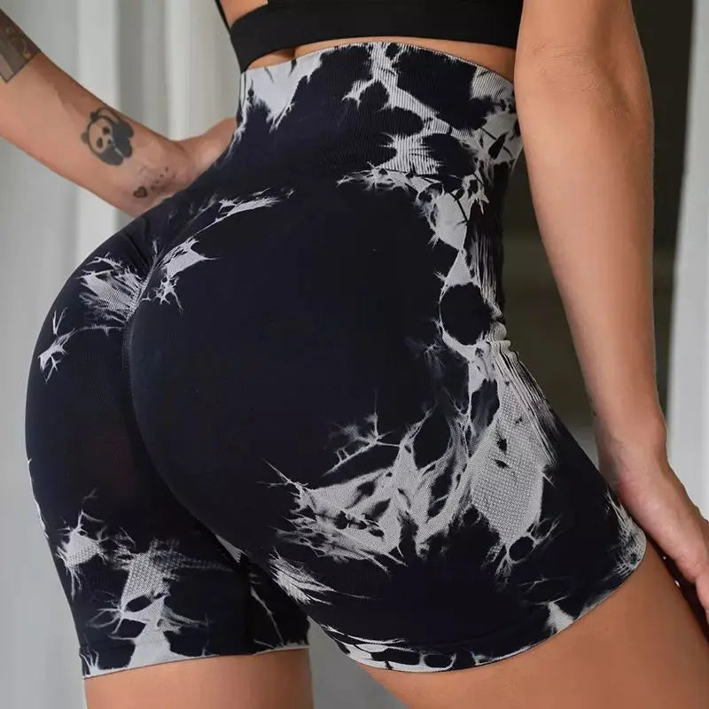 Shorts de Yoga Feminino Tie Dye | Shorts Fitness de Cintura Alta