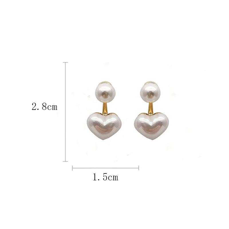 Brincos Stud Imitation Pearl – Coração e Redondo, Elegante