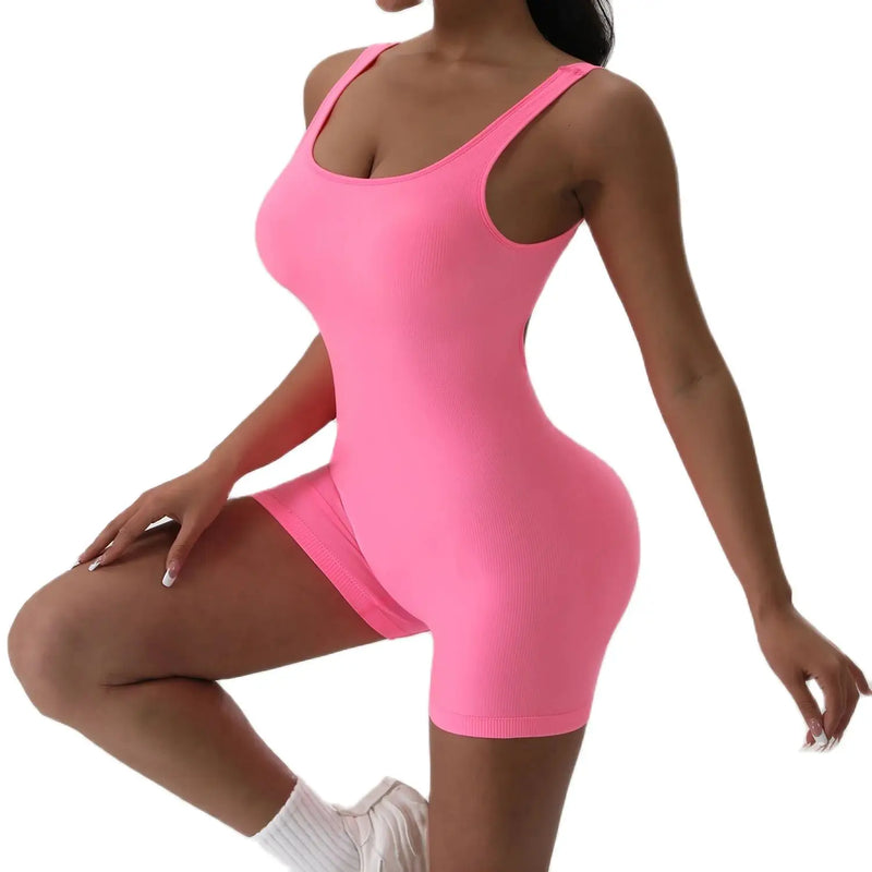 Macacão Fitness Feminino Sem Costas U-Neck – Yoga e Treino, Sem Bojo, Cor Lisa