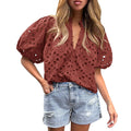 lusa Feminina de Verão com Renda e Bordado Floral – Elegante com Detalhes Vazados