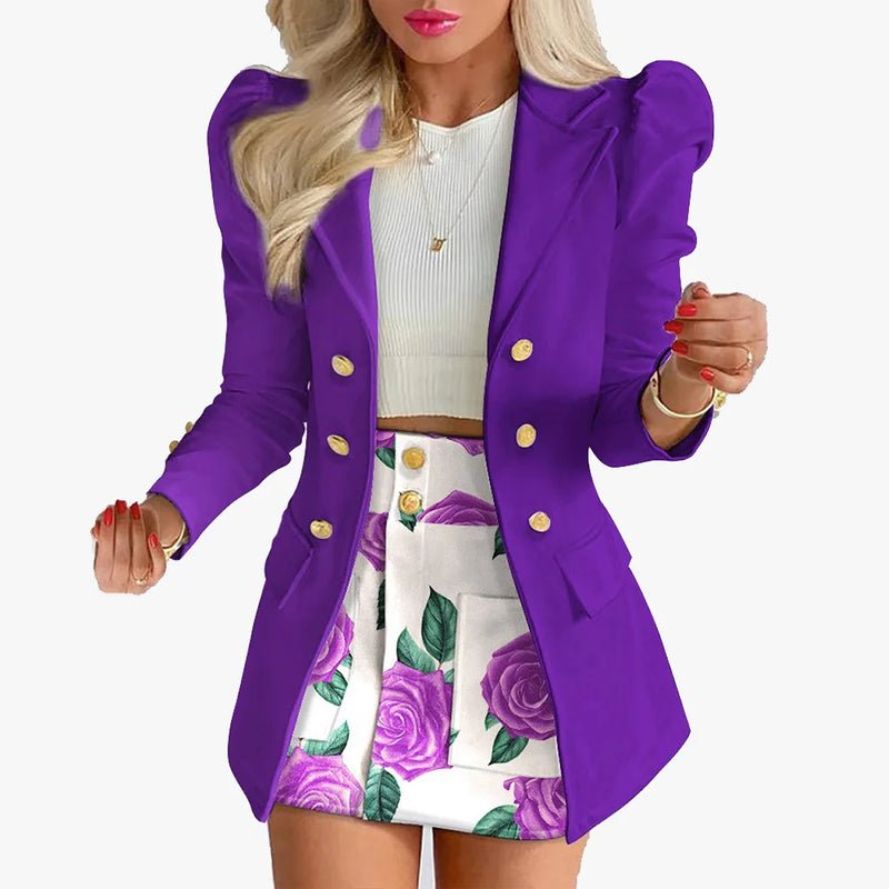 Eleve seu estilo no trabalho ou em eventos casuais com este conjunto feminino elegante de primavera 2026 composto por blazer de manga longa