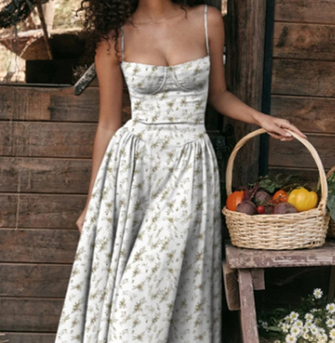 estido Longo Feminino Verão 2025 – Elegante, Retro Fashion, Cintura Marcada, Cores Sólidas