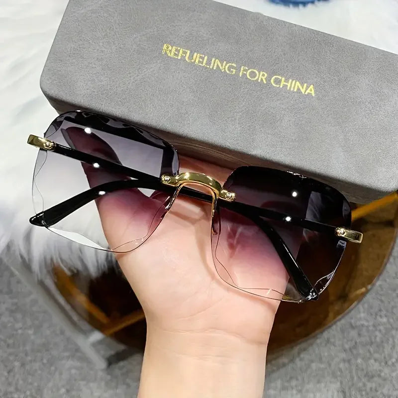 Óculos de Sol Feminino e Masculino – Quadrado, Sem Aro, Lentes Vermelhas UV400