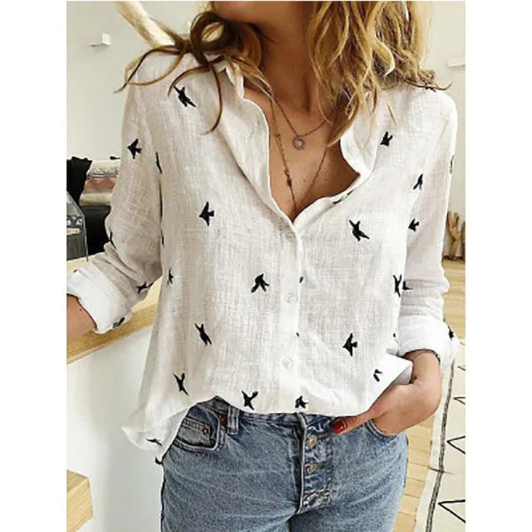 Blusa Feminina de Algodão e Linho – Manga Longa Casual e Elegante Blusa feminina leve e confortável, feita em algodão e linho, com mangas longas, gola com botão e corte solto.