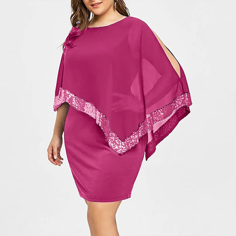 Vestido Feminino Plus Size Outono/Inverno com Ombro Único e Paetês – Estilo Fashion Oversized  Design irregular moderno, perfeito para destacar o corpo  Modelo plus size, confortável e elegante