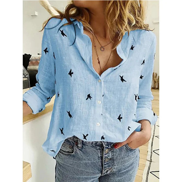 Blusa Feminina de Algodão e Linho – Manga Longa Casual e Elegante Blusa feminina leve e confortável, feita em algodão e linho, com mangas longas, gola com botão e corte solto.