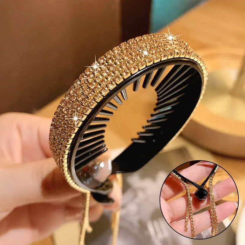 Clipes de Cabelo Koreanos com Strass – Presilha Elegante Preta para Mulheres e Pôneis