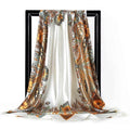Lenço Quadrado Feminino 90x90cm – Cetim Toque de Seda, Estampado Fashion, Echarpe/Scarf/ Bandana de Luxo