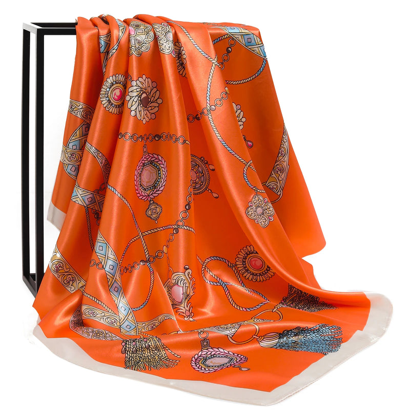 Lenço Quadrado Feminino 90x90cm – Cetim Toque de Seda, Estampado Fashion, Echarpe/Scarf/ Bandana de Luxo