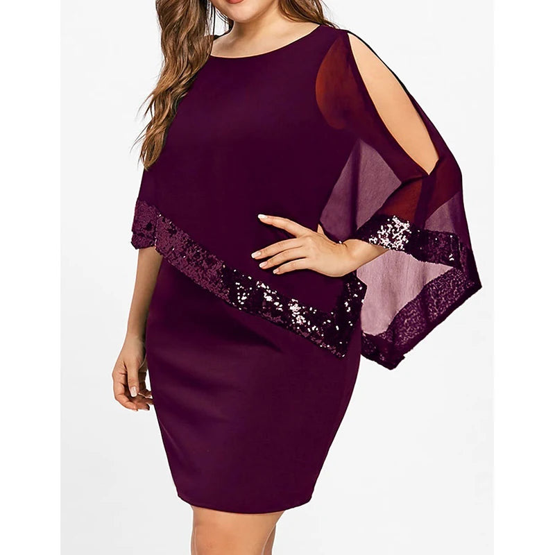 Vestido Feminino Plus Size Outono/Inverno com Ombro Único e Paetês – Estilo Fashion Oversized  Design irregular moderno, perfeito para destacar o corpo  Modelo plus size, confortável e elegante