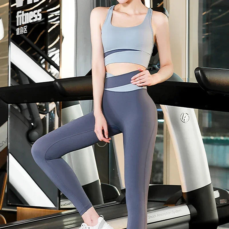 Conjunto Feminino de Yoga e Fitness – 2 Peças: Top Esportivo com Suporte, Calça de Cintura Alta Modeladora, Conjunto de Treino com Levantamento de Bumbum