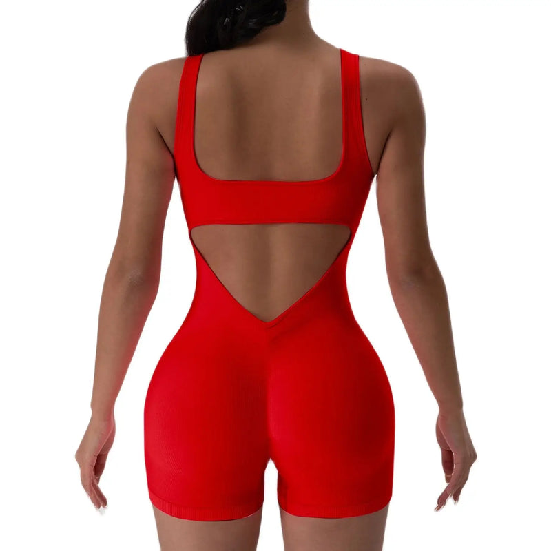 Macacão Fitness Feminino Sem Costas U-Neck – Yoga e Treino, Sem Bojo, Cor Lisa