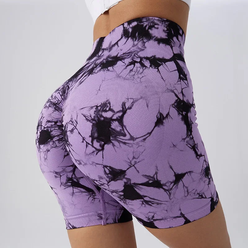 Shorts de Yoga Feminino Tie Dye | Shorts Fitness de Cintura Alta