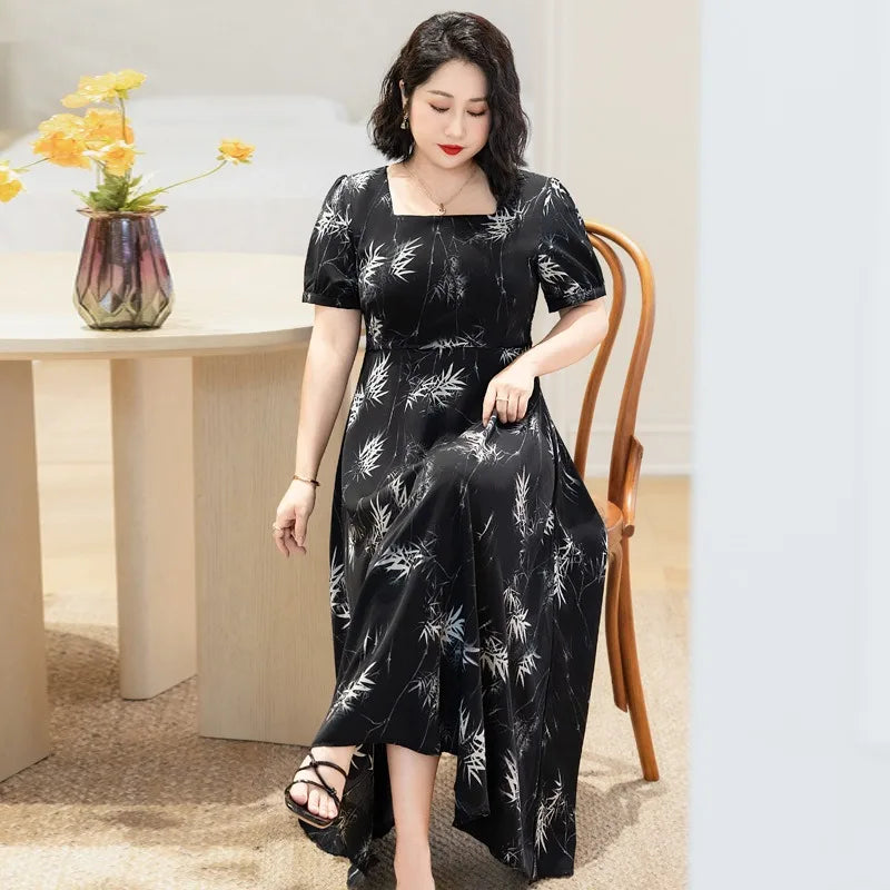 Vestido Plus Size Feminino de Verão – Estilo A-linha com Chiffon