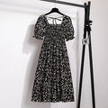Vestido Feminino Primavera/Verão Chiffon Manga Curta Cintura Elástica A-Line Casual