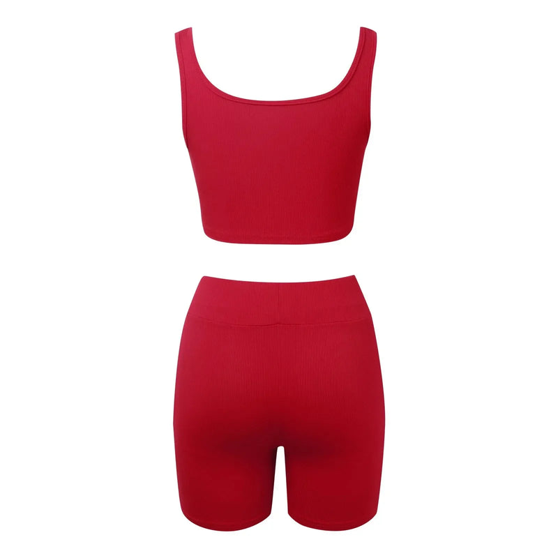 Conjunto Fitness Feminino 2025 – Top Cropped e Shorts de Cintura Alta