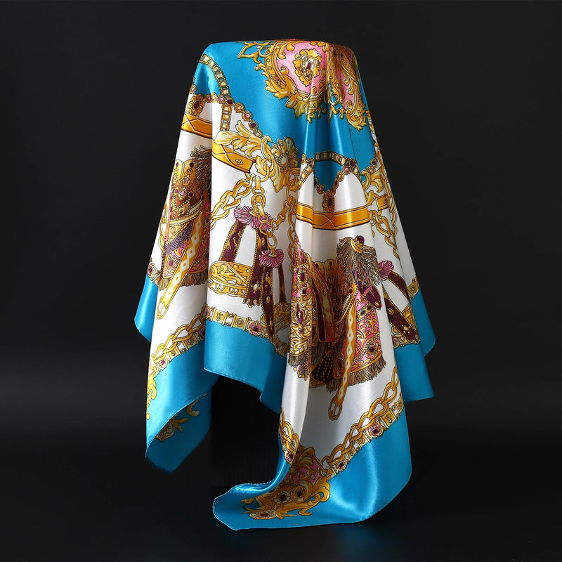 Lenço Feminino Luxo Seda Twill 90x90cm – Estampa Cinto Fashion, Lenço Quadrado, Bandana/Foulard/Echarpe