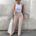 Calça Feminina Casual – Cintura Alta, Pernas Flare, Office Elegante, Longa, Primavera/Verão, Moda Feminina