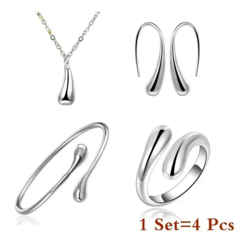 Conjunto de Joias Femininas 4 Peças – Anel, Colar, Pulseira e Brincos